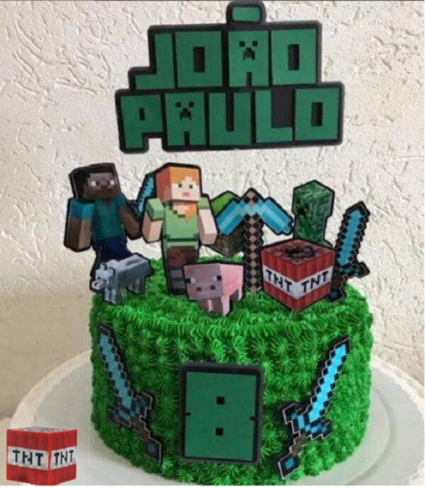 Topo de Bolo Minecraft 3 + 4 Arquivos a Sua Escolha