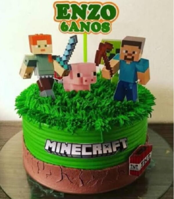 Topo de Bolo Minecraft 4 + 4 Arquivos a Sua Escolha