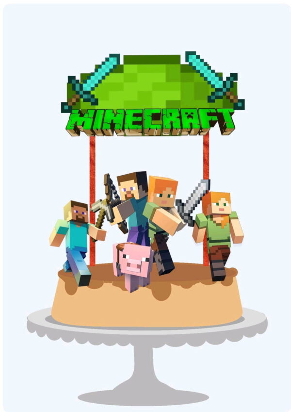 Topo de Bolo Minecraft + 4 Arquivos a Sua Escolha