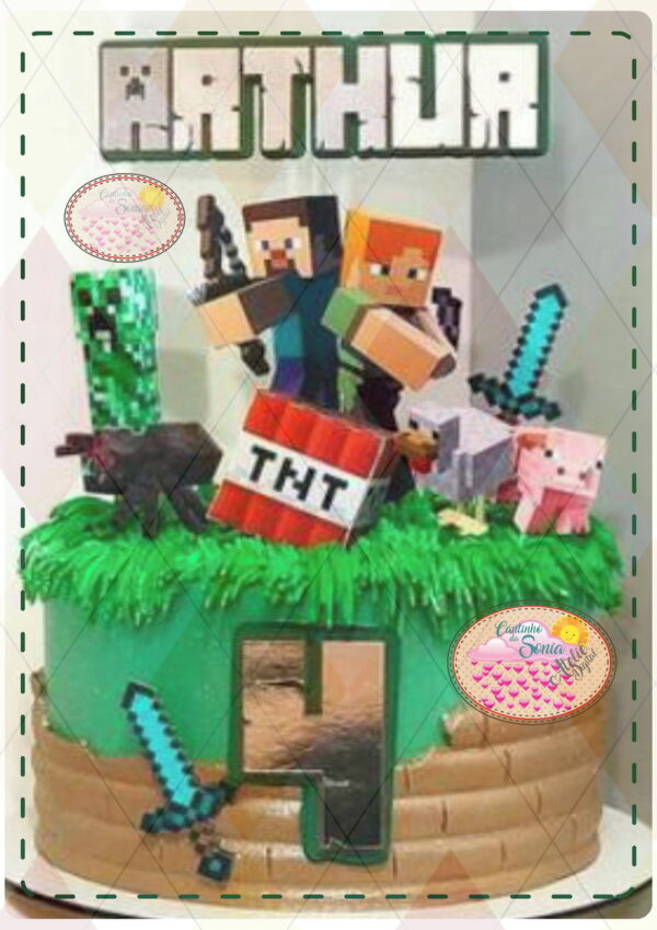 Topo de Bolo MINECRAFT (caixa 3d) - 1008 Arquivo