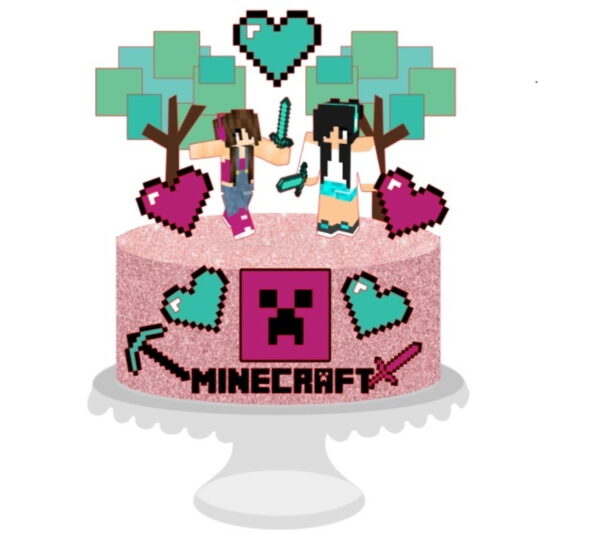 Topo de Bolo Minecraft Menina + 4 Arquivos a Sua Escolha