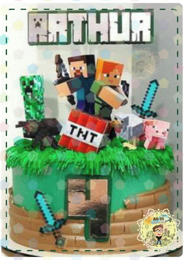 TOPO DE BOLO MINECRAFT Ref: 1008 arquivo digital