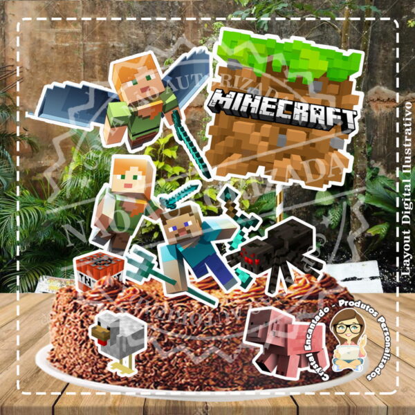 Topo de Bolo Minecraft - Ref 0503 Arquivo Digital