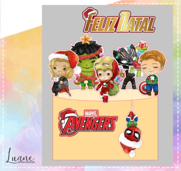 Topo de Bolo Natal Vingadores - Arquivo de Corte Studio/PDF