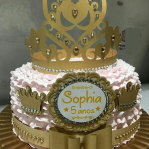 Topo de Bolo Princesa Dourado + 4 Arquivos a Sua Escolha