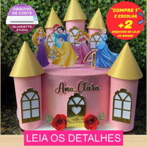 Topo de Bolo Princesas Castelo Torre 3D (Máquina Silhouette)