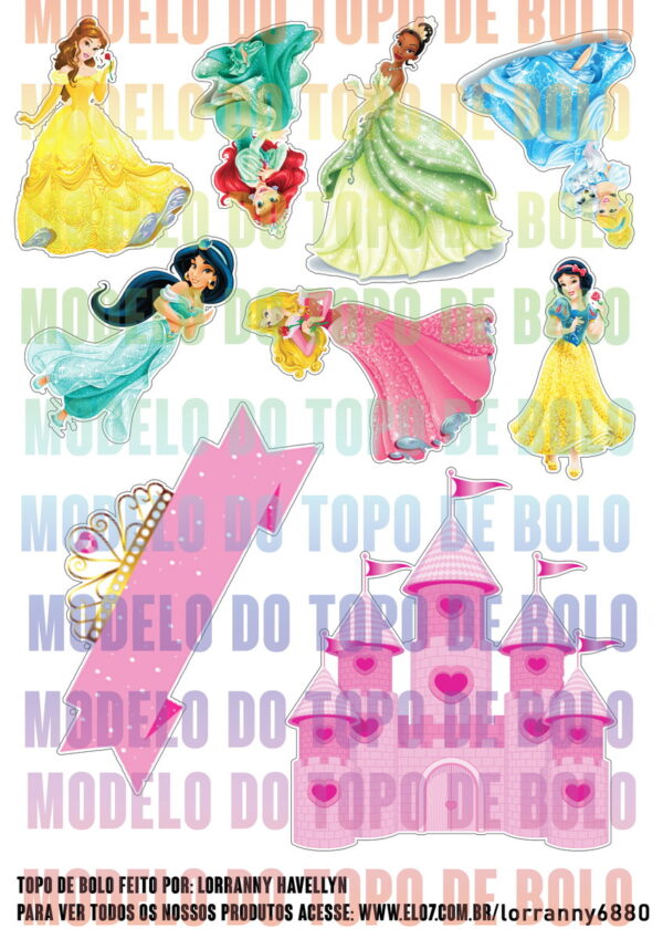 Arquivo Digital Topo de Bolo Princesas Disney #1 Pdf/jpg - Image 2