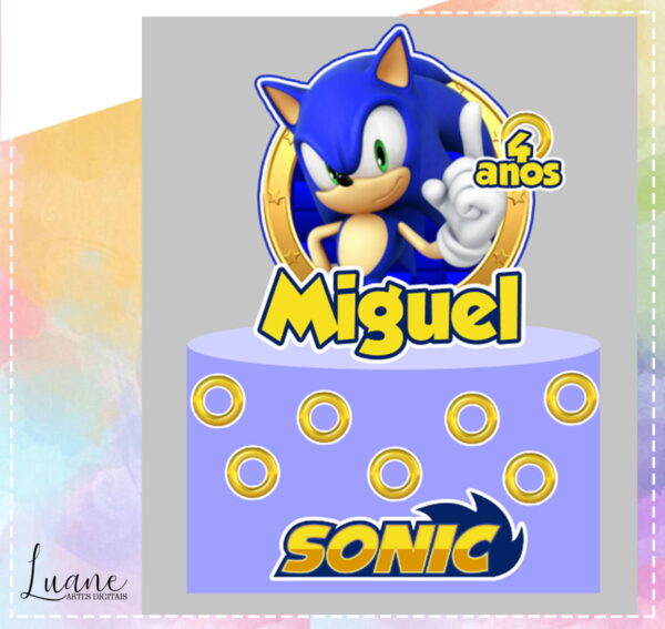 Topo de Bolo Sonic 03 - Arquivo de Corte Studio/PDF