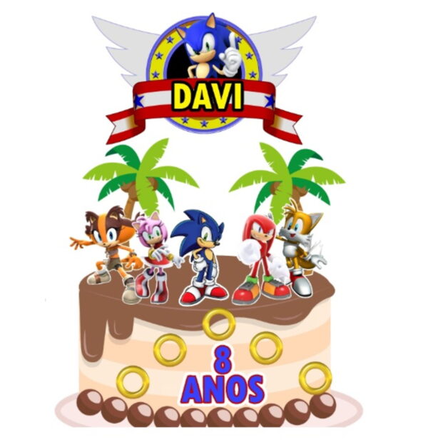 Topo de Bolo Sonic 5 + 4 Arquivos a Sua Escolha