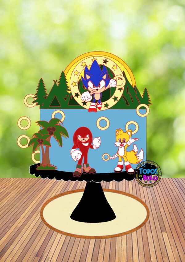 Topo de Bolo Sonic, Knuckles e Miles - Arquivo Digital