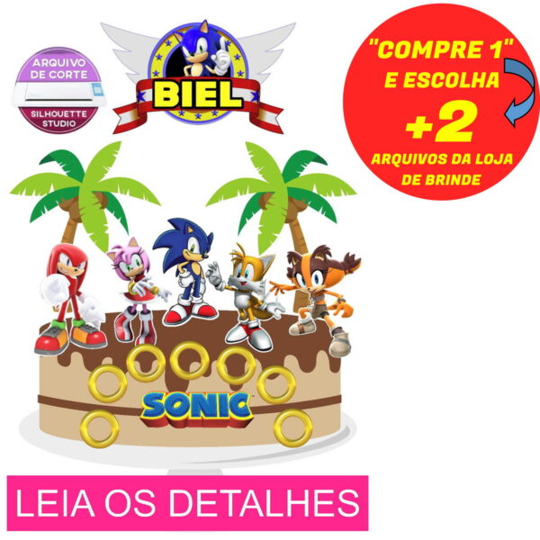 Topo de Bolo Sonic (Máquina Silhouette)