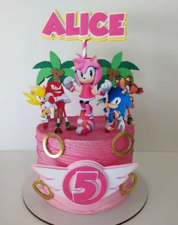 Topo de Bolo Sonic Menina + 4 Arquivos a Sua Escolha