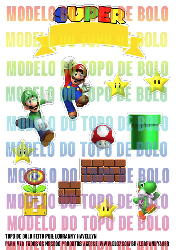 Arquivo de corte topo de bolo Super Mario #1 PDF/JPG - Imagem 2
