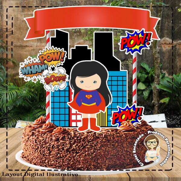 Topo de Bolo Super Mulher Cute - Ref 5013 Arquivo Digital