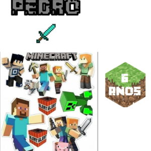 Topo De Bolo Tema Minecraft - Arquivo Digital