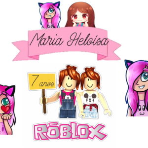Topo De Bolo Tema Roblox Menina - Arquivo Digital
