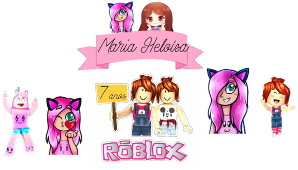Topo De Bolo Tema Roblox Menina - Arquivo Digital