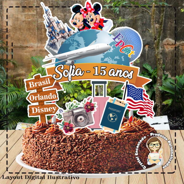 Topo de Bolo Viagem Disney - Ref 2093 Arquivo Digital
