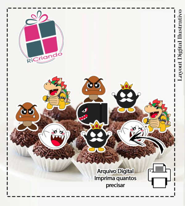 Topper Docinho Mario Bros Viloes 5288 Arquivo Digital