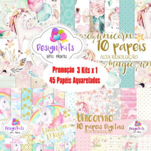 Kit Digital Unicornio Aquarela