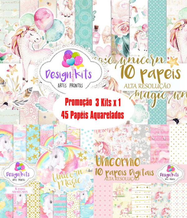Kit Digital Unicornio Aquarela